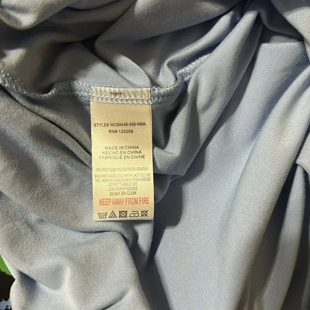 RAE DUNN. M Light Blue White Notch Collar Short Sleeve Button Top Cropped PJ - Picture 13 of 14